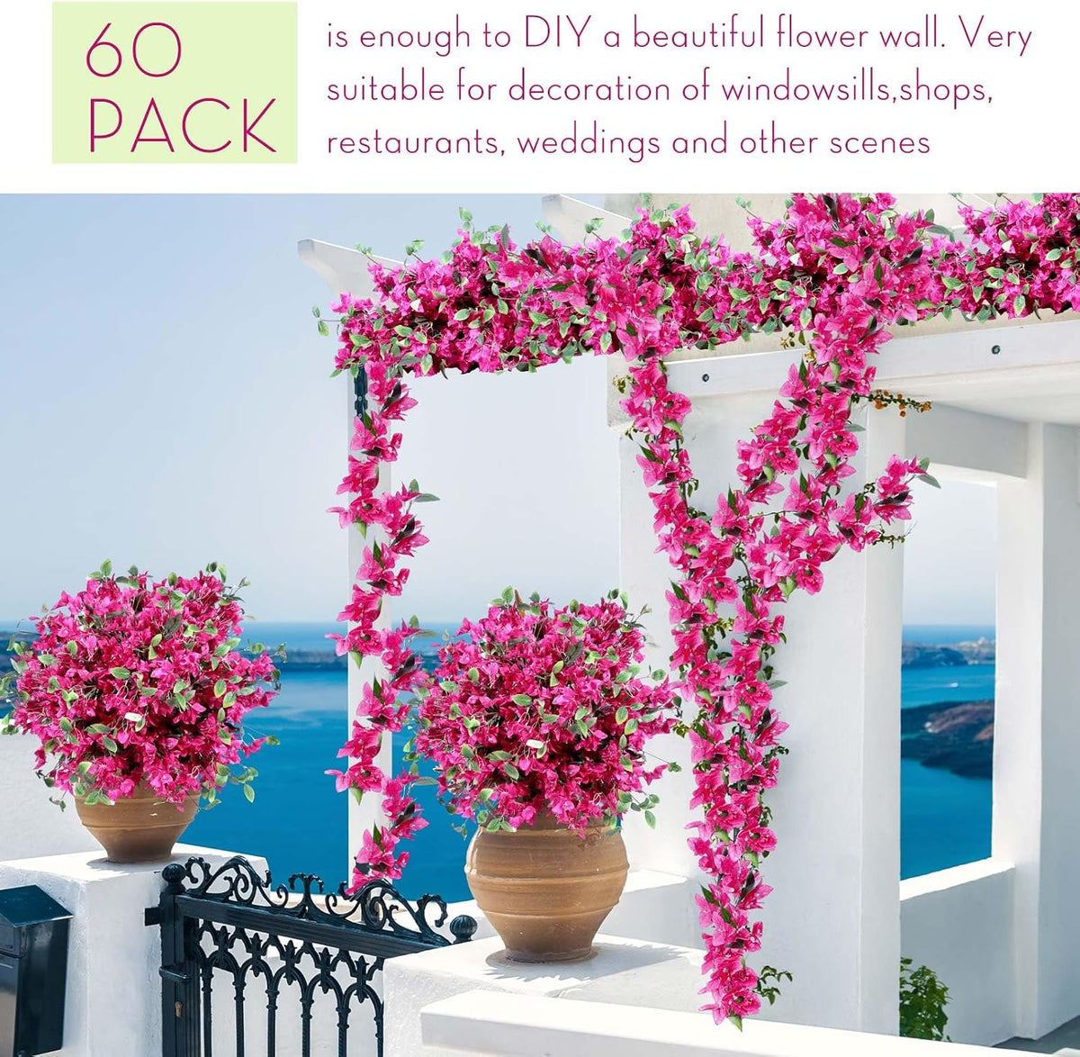 30 Pcs Fake Bougainvillea Bulk Silk Flower UV Resistant, Rose Red