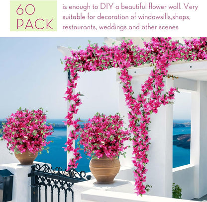 30 Pcs Fake Bougainvillea Bulk Silk Flower UV Resistant, Rose Red