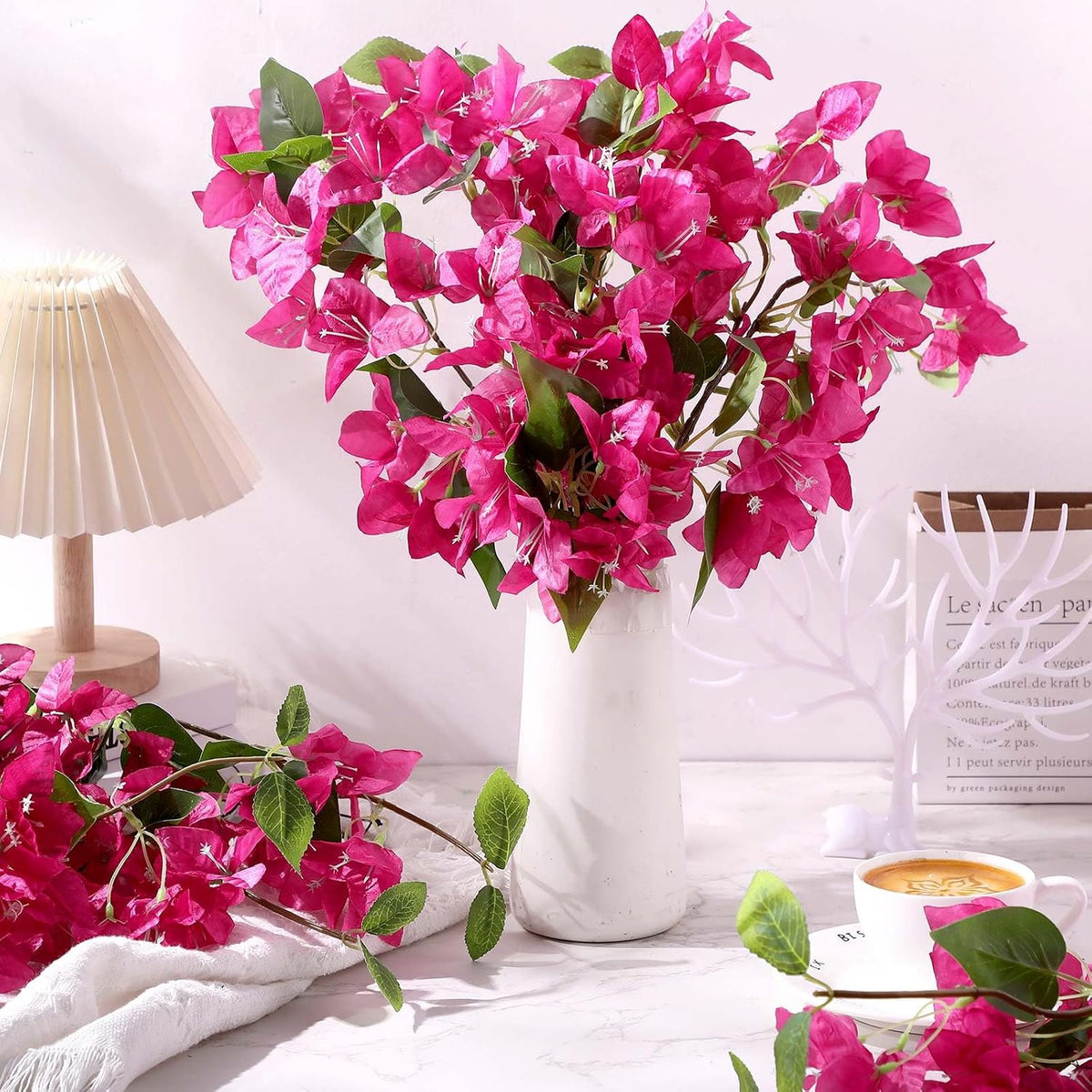 30 Pcs Fake Bougainvillea Bulk Silk Flower UV Resistant, Rose Red