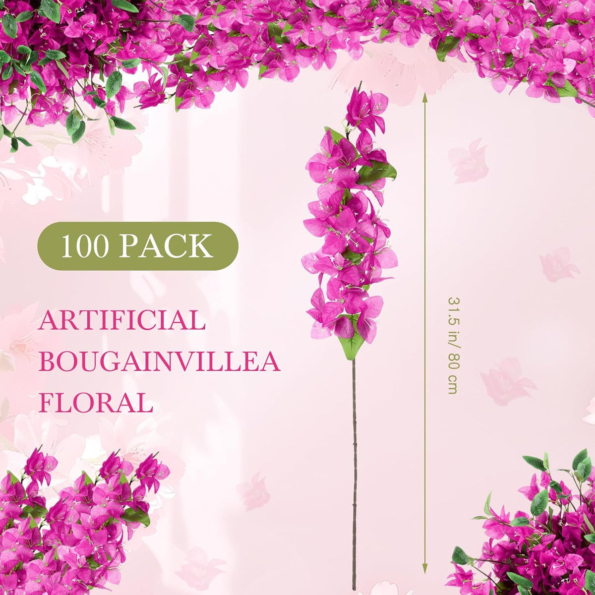 30 Pcs Fake Bougainvillea Bulk Silk Flower UV Resistant, Rose Red