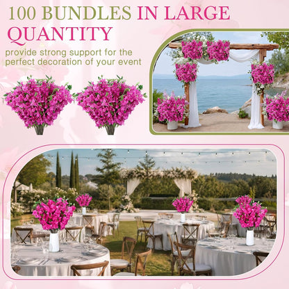 30 Pcs Fake Bougainvillea Bulk Silk Flower UV Resistant, Rose Red