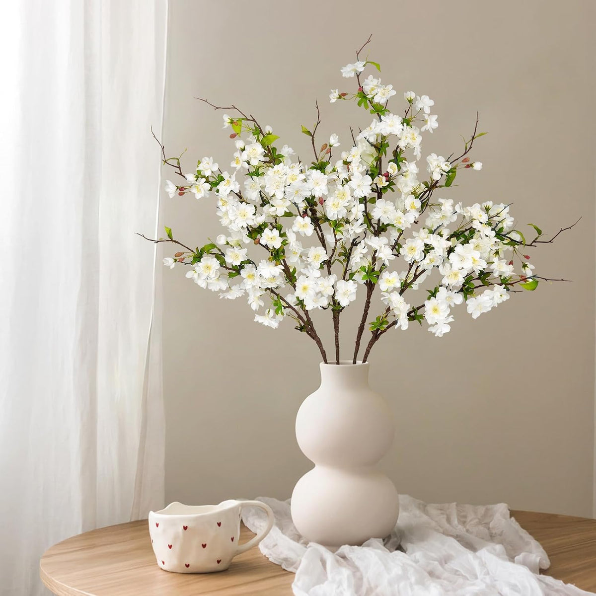 Artificial Cherry Blossom Branches 31.5'', 4 Pack Faux Spring Flowers for Tall Vase, Realistic Flower Stems for Home Decor, Wedding, Easter, Table Centerpiece and Party Decor (Pure White)