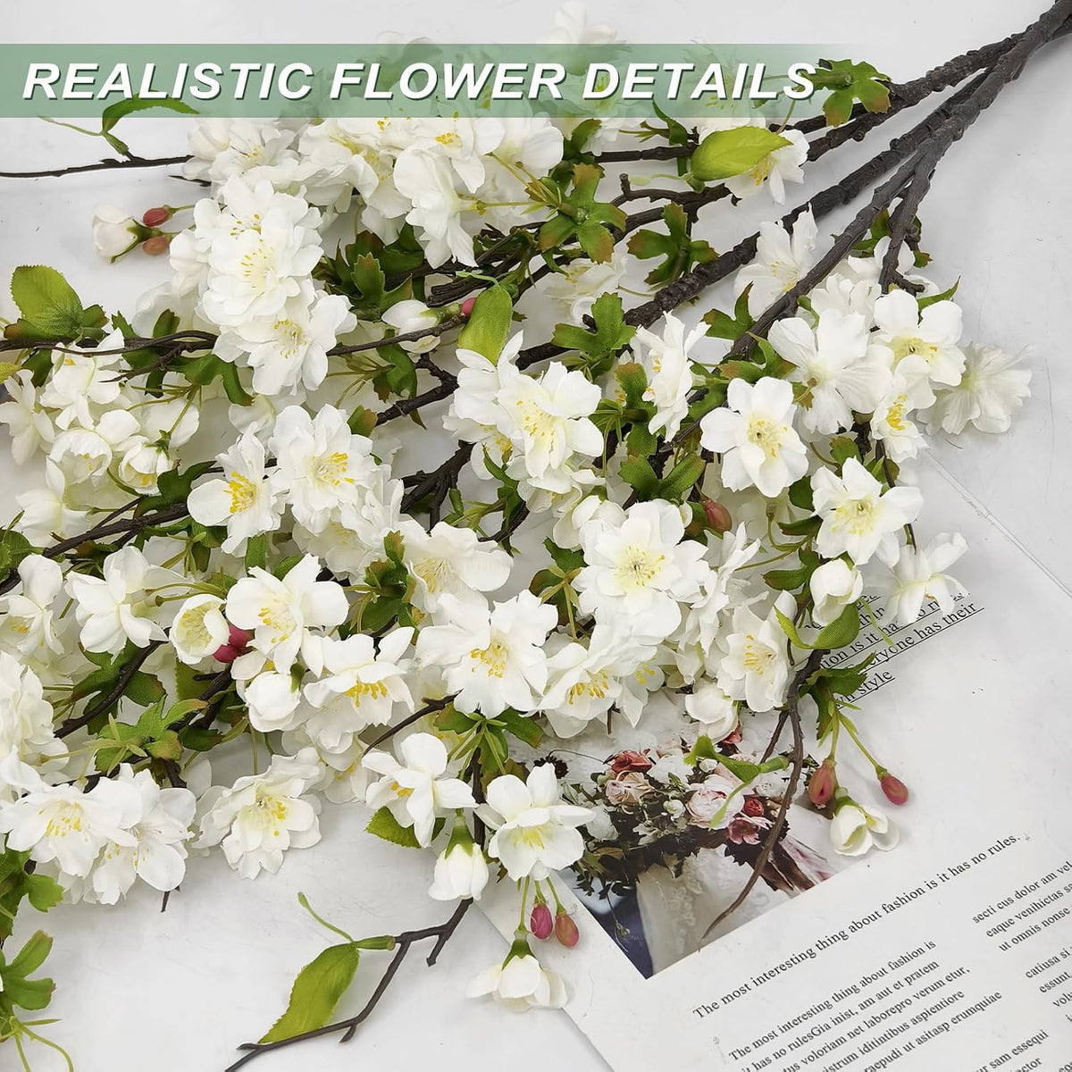 Artificial Cherry Blossom Branches 31.5'', 4 Pack Faux Spring Flowers for Tall Vase, Realistic Flower Stems for Home Decor, Wedding, Easter, Table Centerpiece and Party Decor (Pure White)