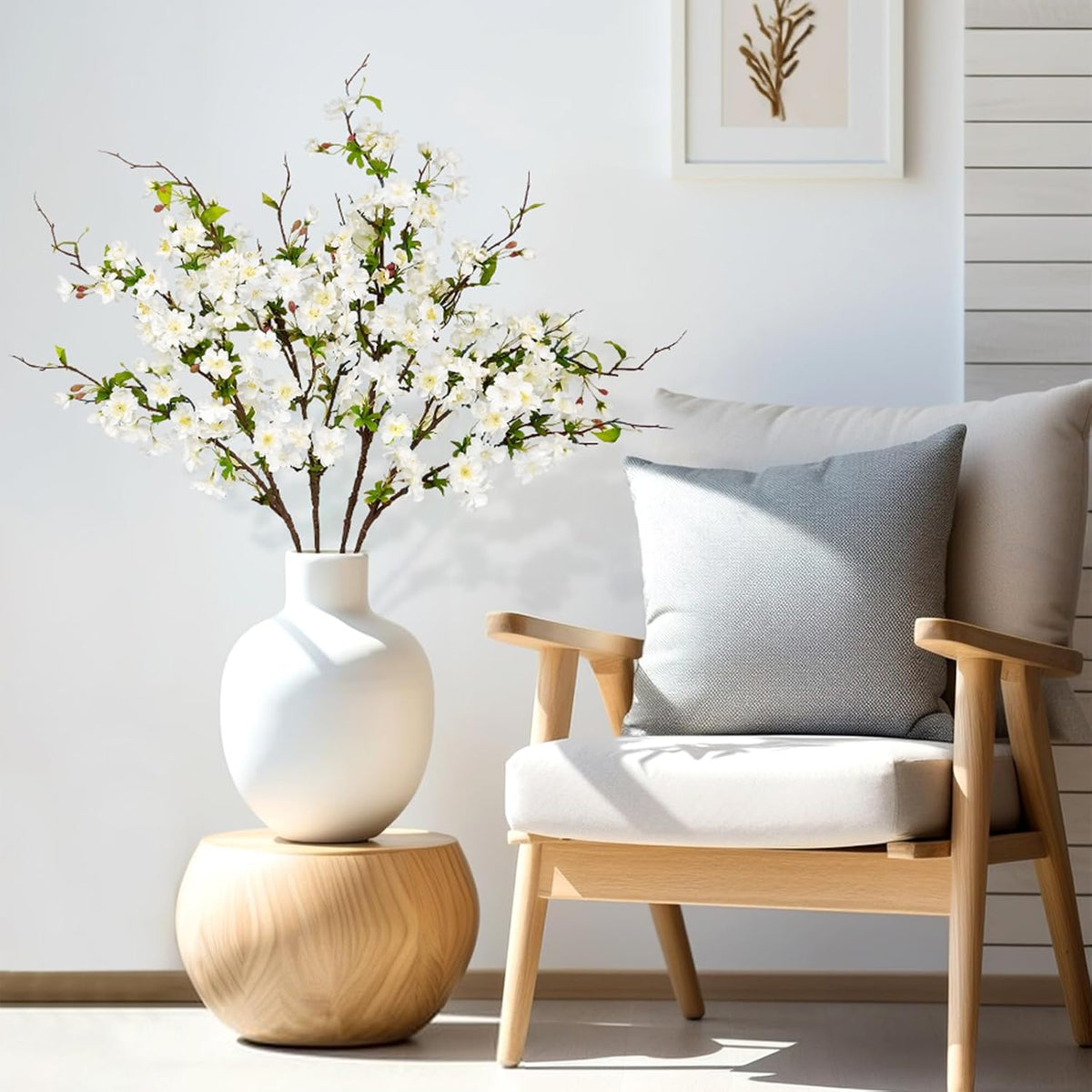Artificial Cherry Blossom Branches 31.5'', 4 Pack Faux Spring Flowers for Tall Vase, Realistic Flower Stems for Home Decor, Wedding, Easter, Table Centerpiece and Party Decor (Pure White)