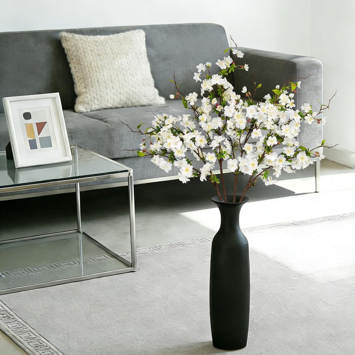 Artificial Cherry Blossom Branches 31.5'', 4 Pack Faux Spring Flowers for Tall Vase, Realistic Flower Stems for Home Decor, Wedding, Easter, Table Centerpiece and Party Decor (Pure White)