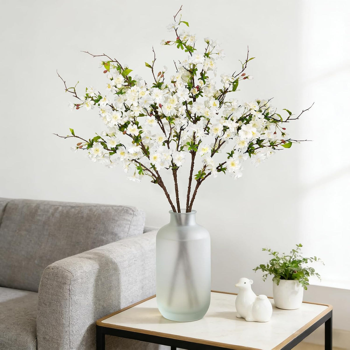 Artificial Cherry Blossom Branches 31.5'', 4 Pack Faux Spring Flowers for Tall Vase, Realistic Flower Stems for Home Decor, Wedding, Easter, Table Centerpiece and Party Decor (Pure White)