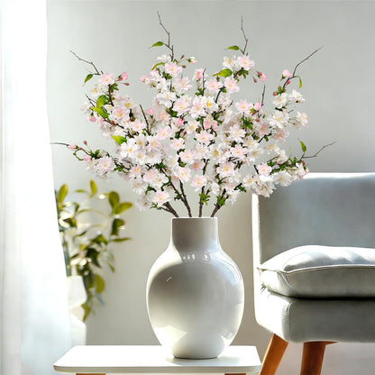 Artificial Cherry Blossom Branches 31.5'', 4 Pack Faux Spring Flowers for Tall Vase, Realistic Flower Stems for Home Decor, Wedding, Easter, Table Centerpiece and Party Decor (Pure White)