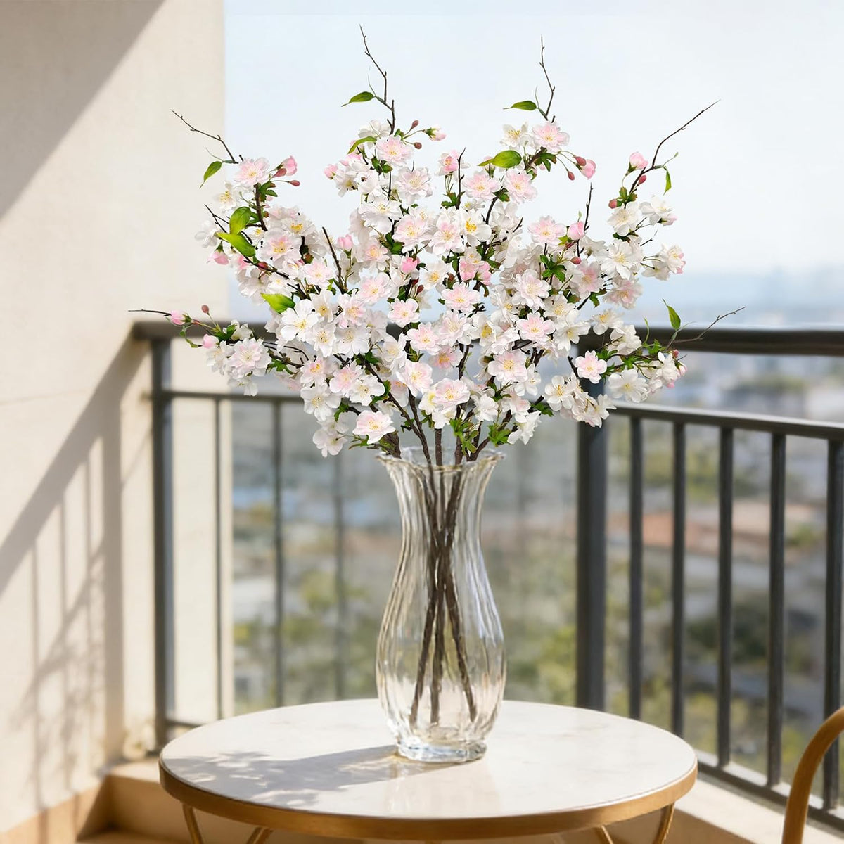 Artificial Cherry Blossom Branches 31.5'', 4 Pack Faux Spring Flowers for Tall Vase, Realistic Flower Stems for Home Decor, Wedding, Easter, Table Centerpiece and Party Decor (Pure White)