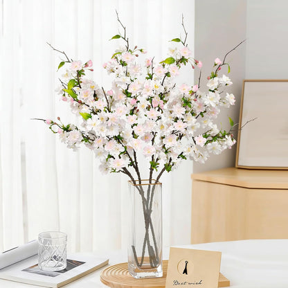 Artificial Cherry Blossom Branches 31.5'', 4 Pack Faux Spring Flowers for Tall Vase, Realistic Flower Stems for Home Decor, Wedding, Easter, Table Centerpiece and Party Decor (Pure White)