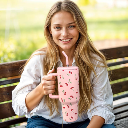 Lemon Tumbler with Straw and Lid Vacuum Insulated 40oz Stainless Steel Cup Gifts for Women Birthday Present Lemon Water Bottle Coffee Cup for Home or Travel