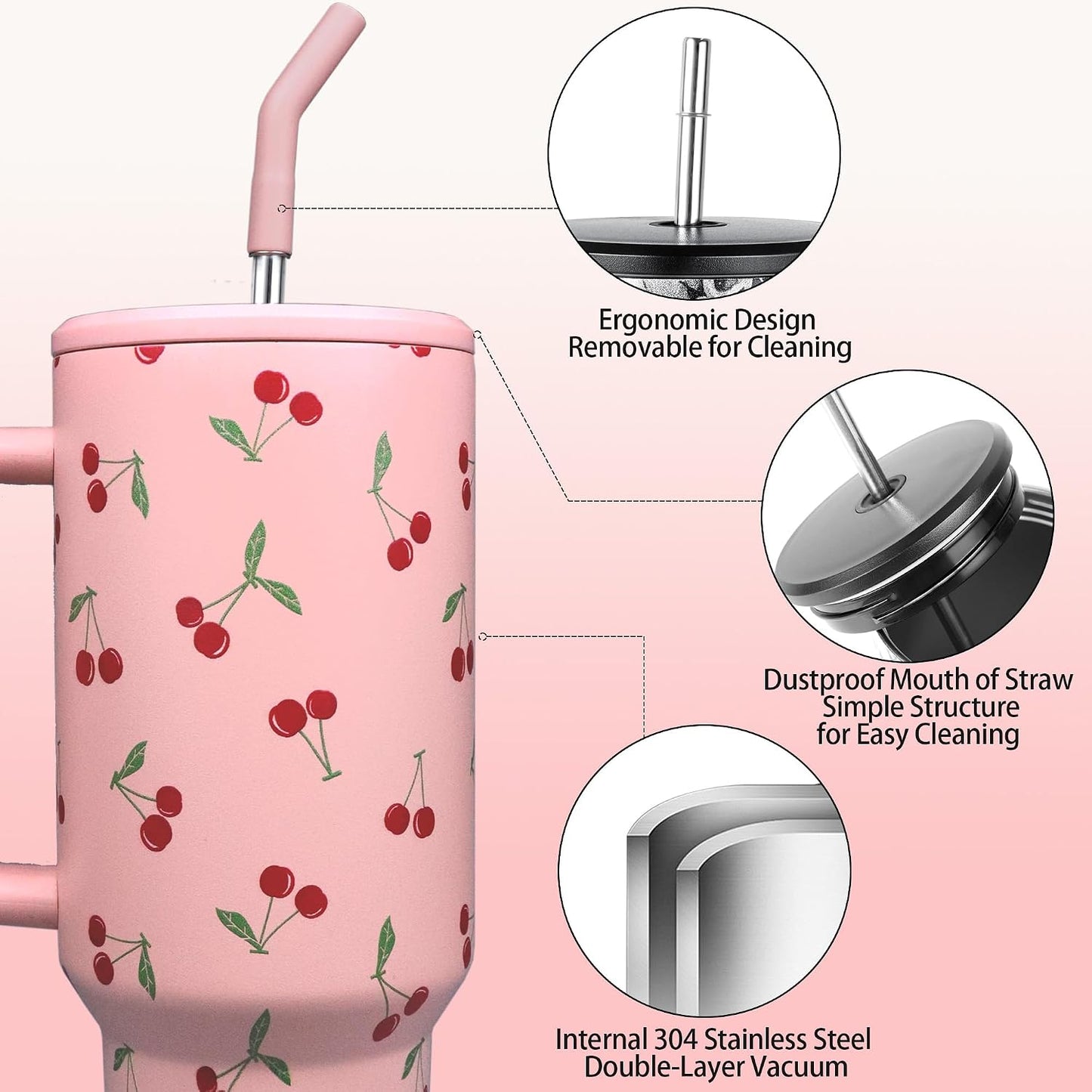 Lemon Tumbler with Straw and Lid Vacuum Insulated 40oz Stainless Steel Cup Gifts for Women Birthday Present Lemon Water Bottle Coffee Cup for Home or Travel