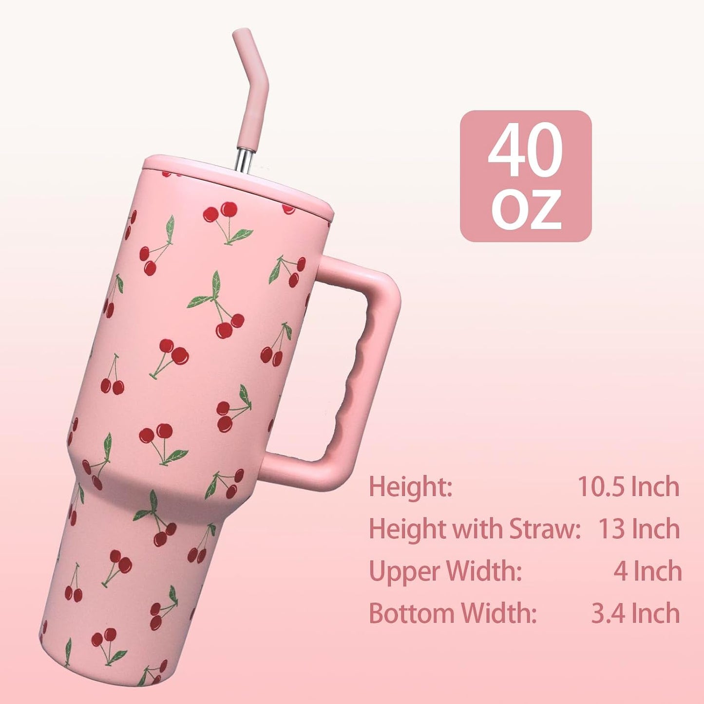 Lemon Tumbler with Straw and Lid Vacuum Insulated 40oz Stainless Steel Cup Gifts for Women Birthday Present Lemon Water Bottle Coffee Cup for Home or Travel