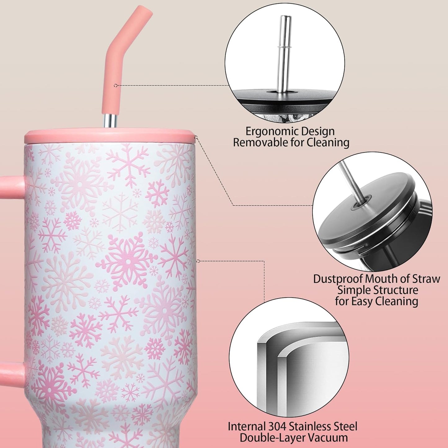 Lemon Tumbler with Straw and Lid Vacuum Insulated 40oz Stainless Steel Cup Gifts for Women Birthday Present Lemon Water Bottle Coffee Cup for Home or Travel