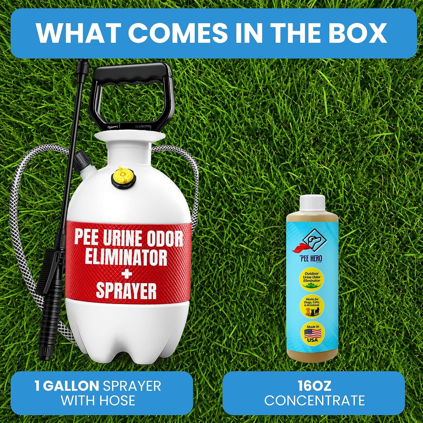 Pee Hero Dog Turf Cleaner for Pet Urine Outdoor 16 oz Concentrate (Makes 2 Gallons Solution) | Pet Urine Odor Eliminator Concentrate| Turf Deodorizer for Pet Urine
