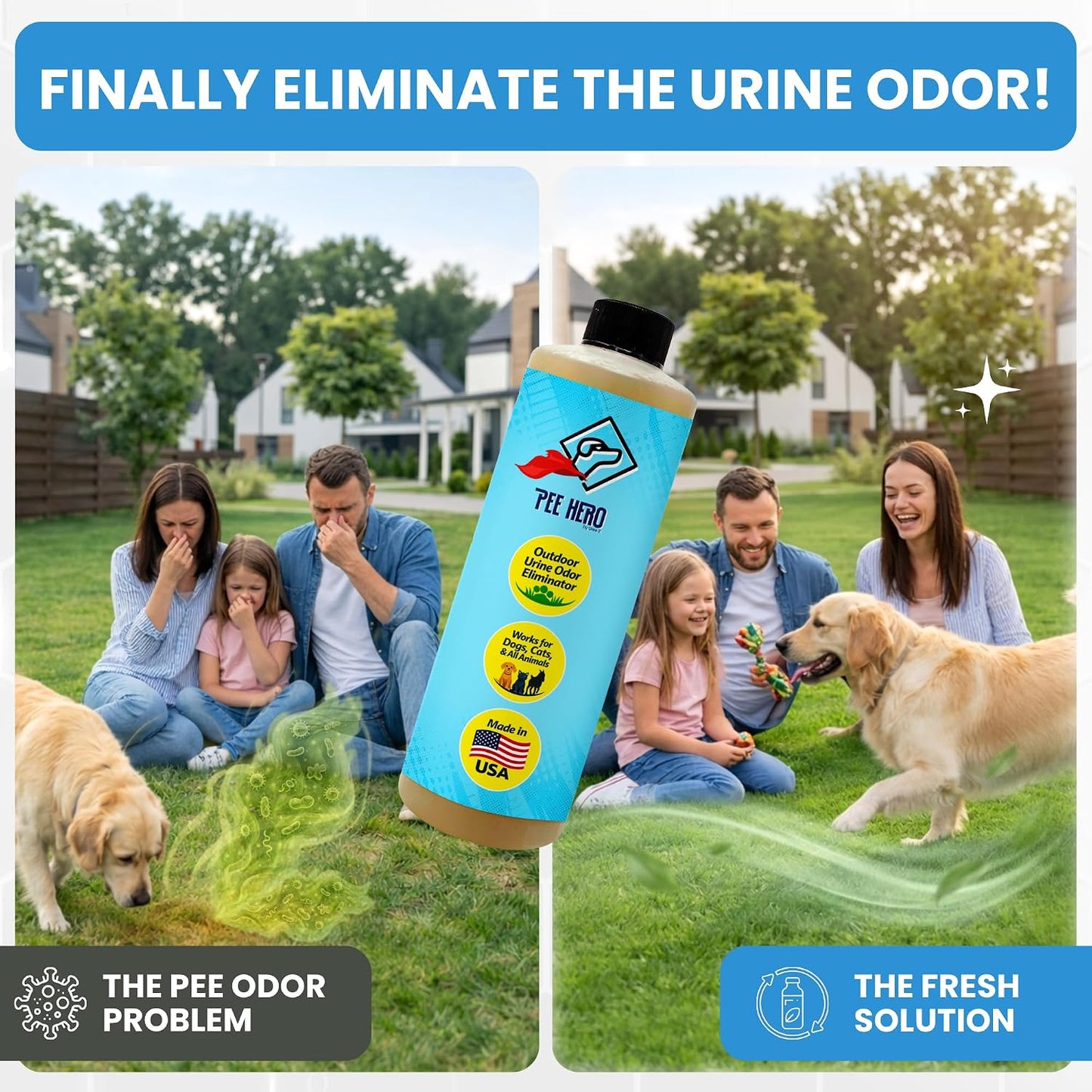Pee Hero Dog Turf Cleaner for Pet Urine Outdoor 16 oz Concentrate (Makes 2 Gallons Solution) | Pet Urine Odor Eliminator Concentrate| Turf Deodorizer for Pet Urine