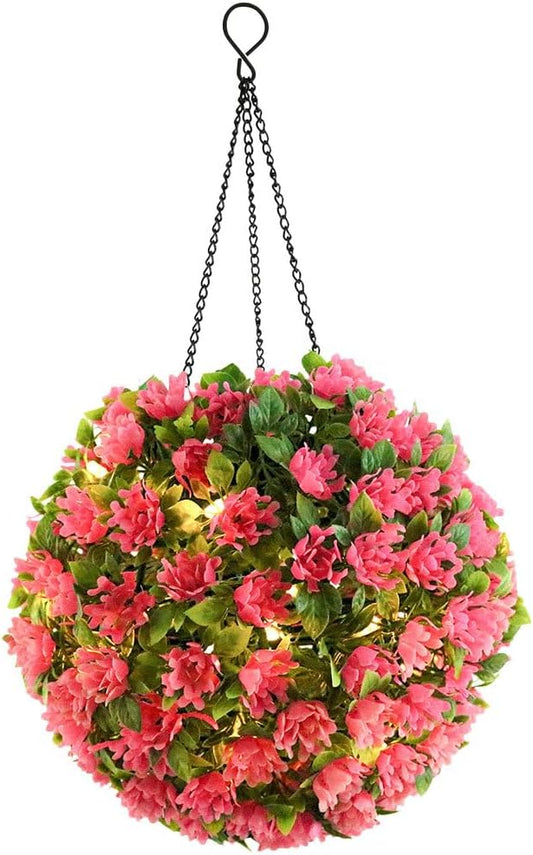 Solar Flower Chandeliers Hanging Topiary Balls Outdoor Led Pink Artificial Plants Decorative Lights for Garden Patio Wedding 8.25X8.65X16.7 Inches