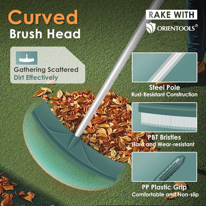 Artificial Turf Rake, Curved Grass Rake with 4-Section Adjustable Steel Handle from 30" to 53", Hand Telescopic Brush, for Artificial Turf, Patios, Carpets, Pet Hairs and Garden Lawn Clean