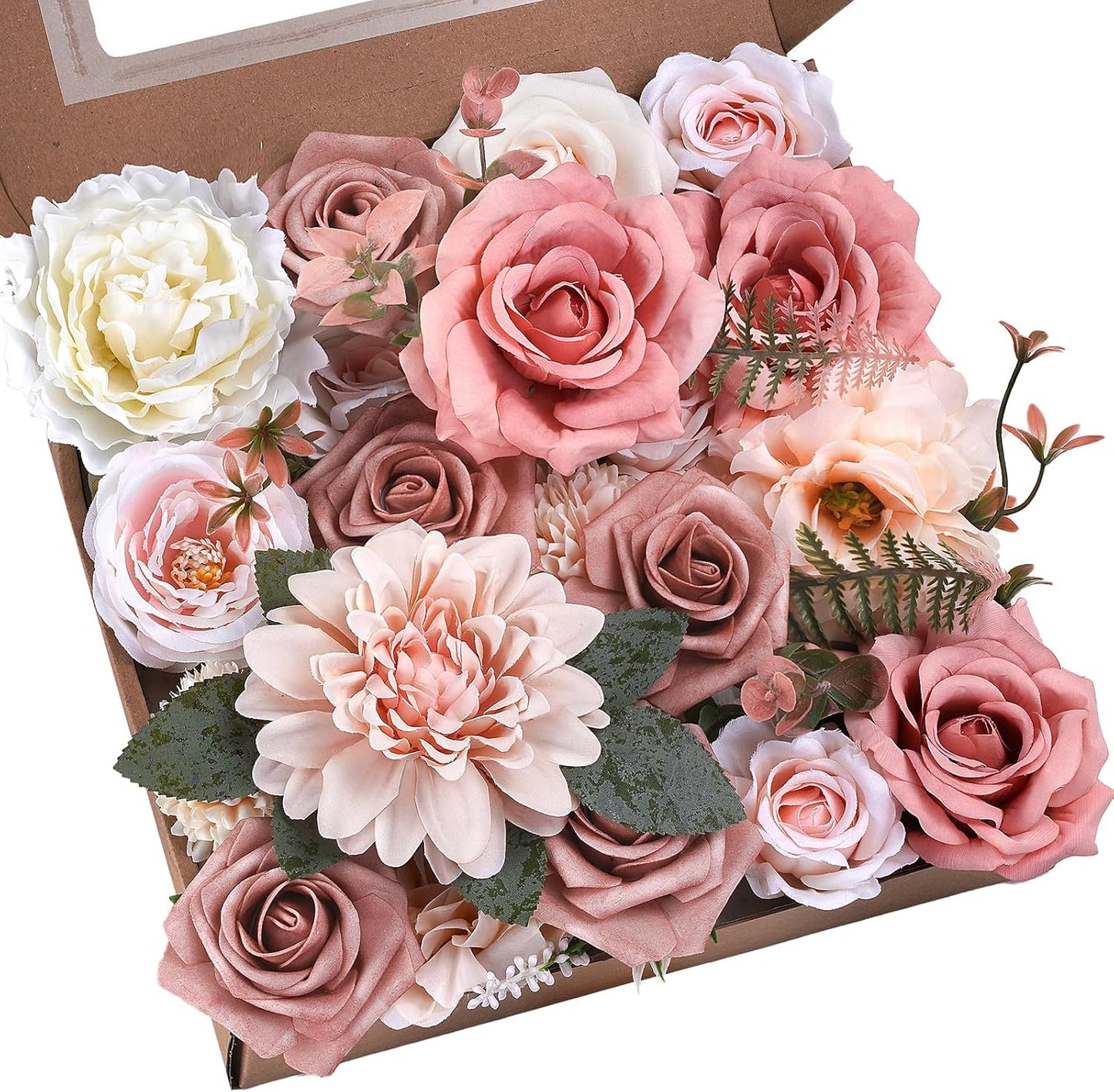 Artificial Flowers Combo Box Purple Fake Rose Flower for Wedding Decoration | Mix Silk Dahlia Rose Flowers with Stem for DIY Bridal Bouquet, Table Centerpiece, Floral Arrangement, Baby Shower Decoration