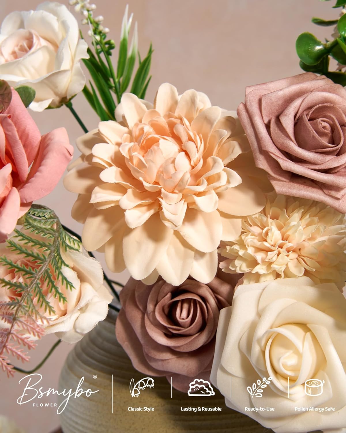 Artificial Flowers Combo Box Purple Fake Rose Flower for Wedding Decoration | Mix Silk Dahlia Rose Flowers with Stem for DIY Bridal Bouquet, Table Centerpiece, Floral Arrangement, Baby Shower Decoration