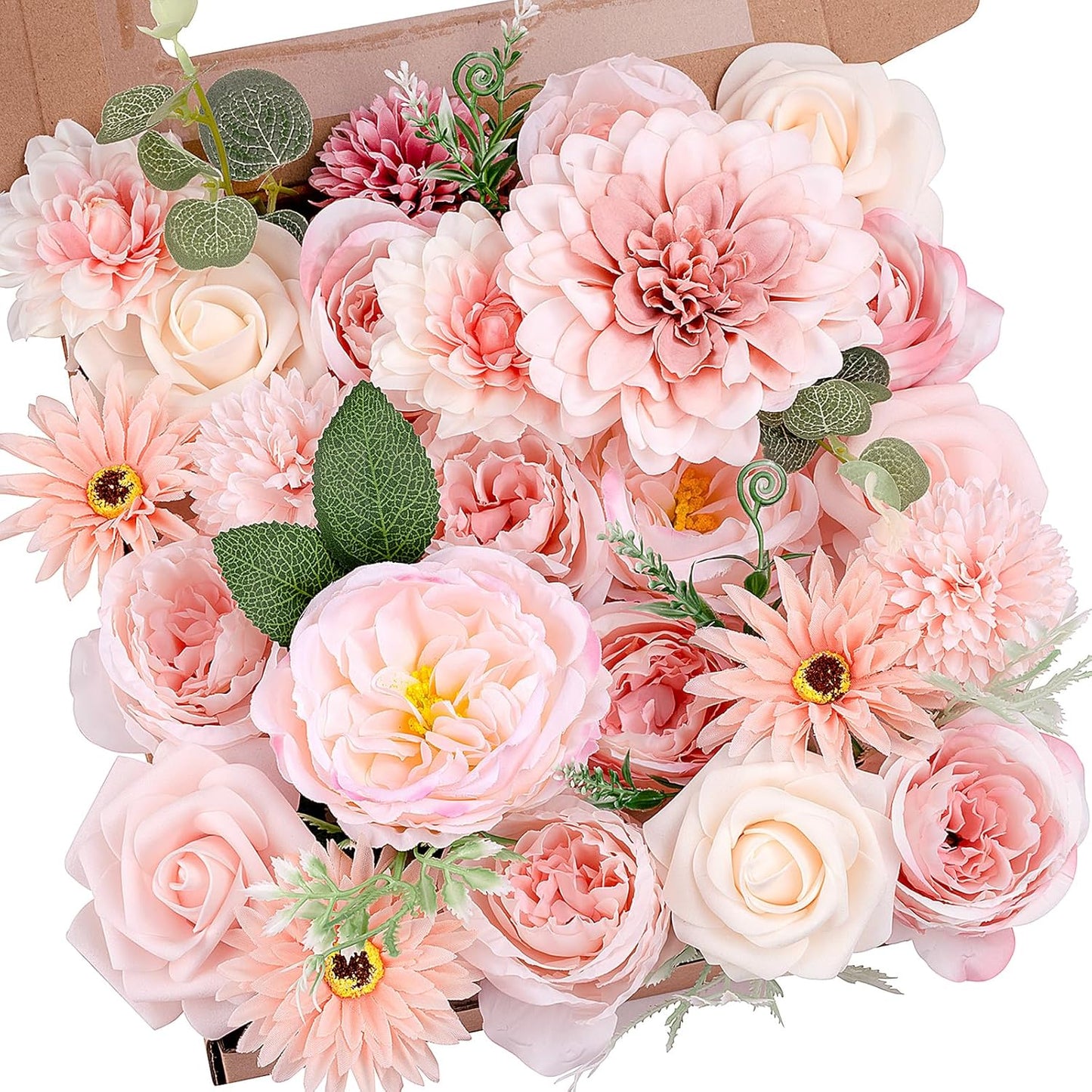 Artificial Flowers Combo Box Purple Fake Rose Flower for Wedding Decoration | Mix Silk Dahlia Rose Flowers with Stem for DIY Bridal Bouquet, Table Centerpiece, Floral Arrangement, Baby Shower Decoration
