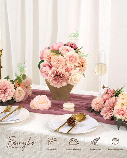 Artificial Flowers Combo Box Purple Fake Rose Flower for Wedding Decoration | Mix Silk Dahlia Rose Flowers with Stem for DIY Bridal Bouquet, Table Centerpiece, Floral Arrangement, Baby Shower Decoration