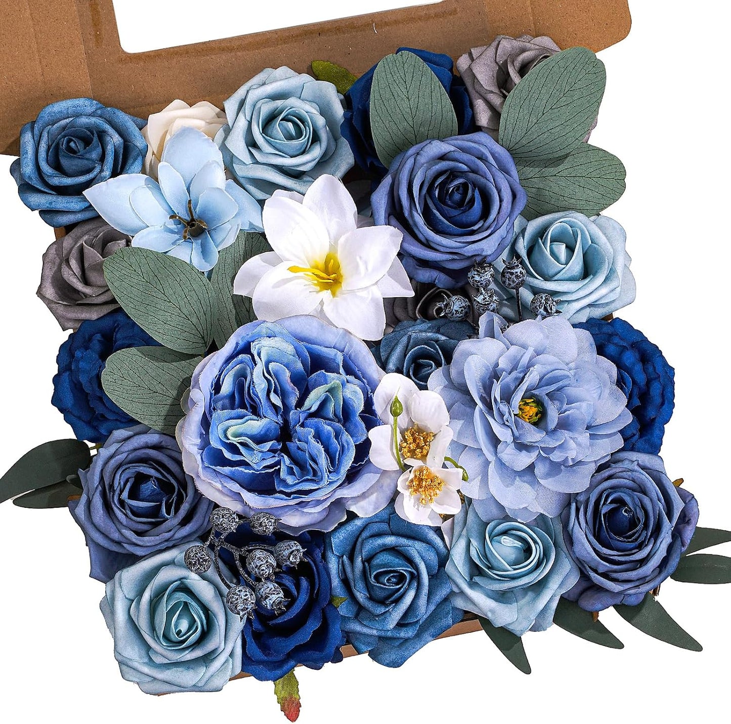 Artificial Flowers Combo Box Purple Fake Rose Flower for Wedding Decoration | Mix Silk Dahlia Rose Flowers with Stem for DIY Bridal Bouquet, Table Centerpiece, Floral Arrangement, Baby Shower Decoration