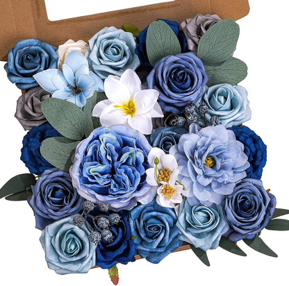 Artificial Flowers Combo Box Purple Fake Rose Flower for Wedding Decoration | Mix Silk Dahlia Rose Flowers with Stem for DIY Bridal Bouquet, Table Centerpiece, Floral Arrangement, Baby Shower Decoration