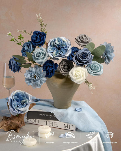 Artificial Flowers Combo Box Purple Fake Rose Flower for Wedding Decoration | Mix Silk Dahlia Rose Flowers with Stem for DIY Bridal Bouquet, Table Centerpiece, Floral Arrangement, Baby Shower Decoration
