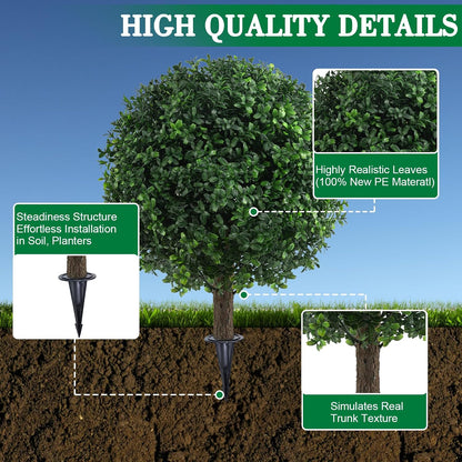 24" Artificial Boxwood Topiary Bushes UV Resistant for Outdoor 2PCS