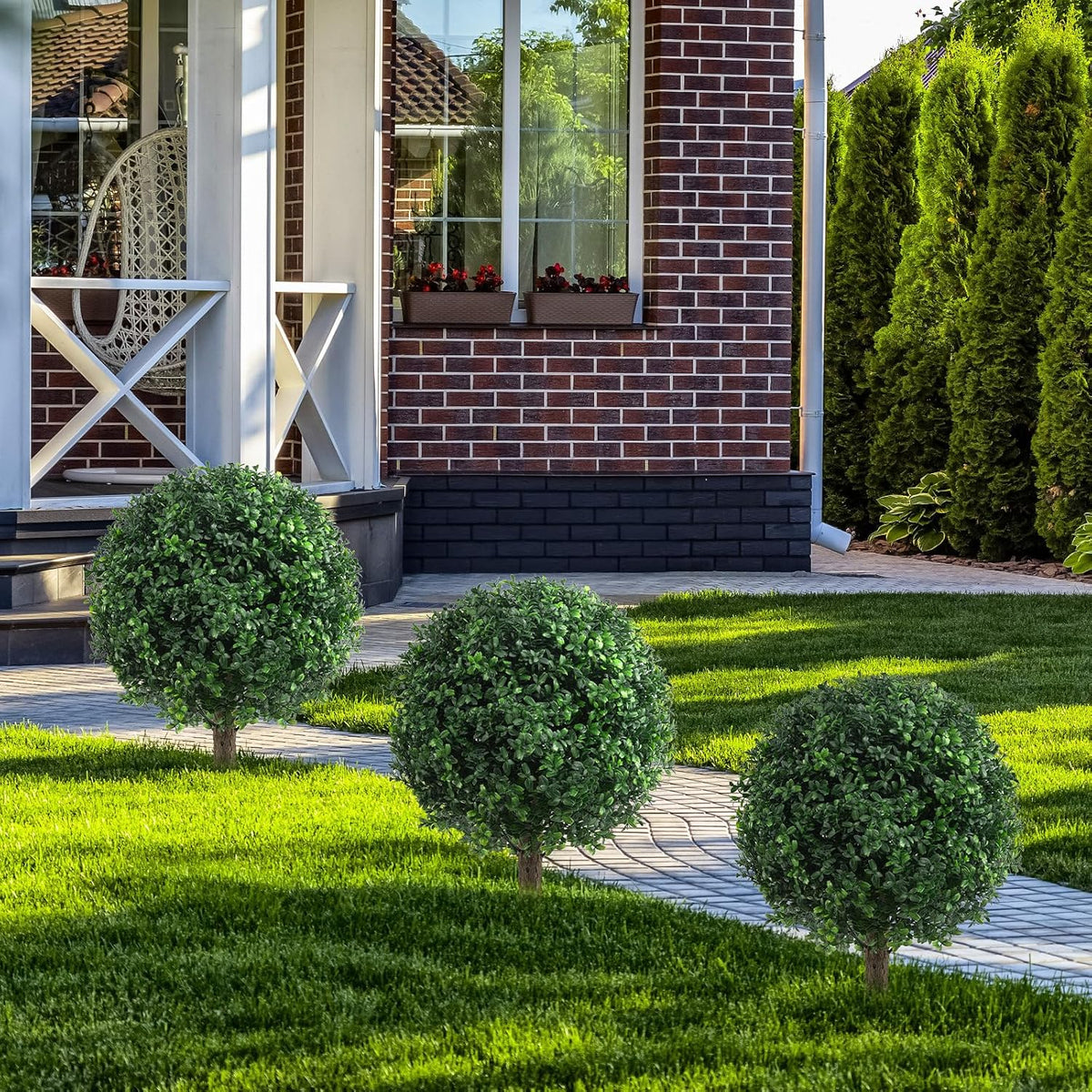 24" Artificial Boxwood Topiary Bushes UV Resistant for Outdoor 2PCS