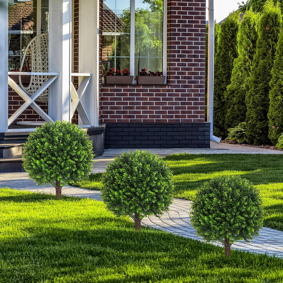 24" Artificial Boxwood Topiary Bushes UV Resistant for Outdoor 2PCS