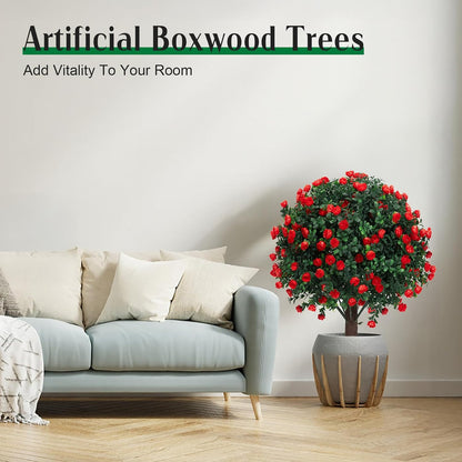 24" Artificial Boxwood Topiary Bushes UV Resistant for Outdoor 2PCS