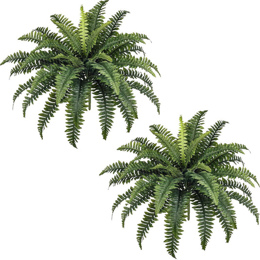 35" Fake Ferns Artificial Bush Plants for Outdoors, 2-Pack | UV-Resistant, Large Artificial Boston Ferns, 39 Fronds Each, Zero Maintenance, Pet Friendly, Outdoors Home Décor