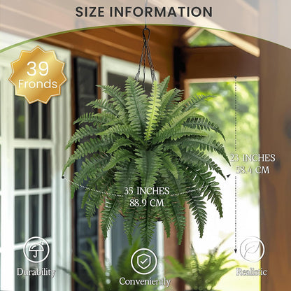 35" Fake Ferns Artificial Bush Plants for Outdoors, 2-Pack | UV-Resistant, Large Artificial Boston Ferns, 39 Fronds Each, Zero Maintenance, Pet Friendly, Outdoors Home Décor