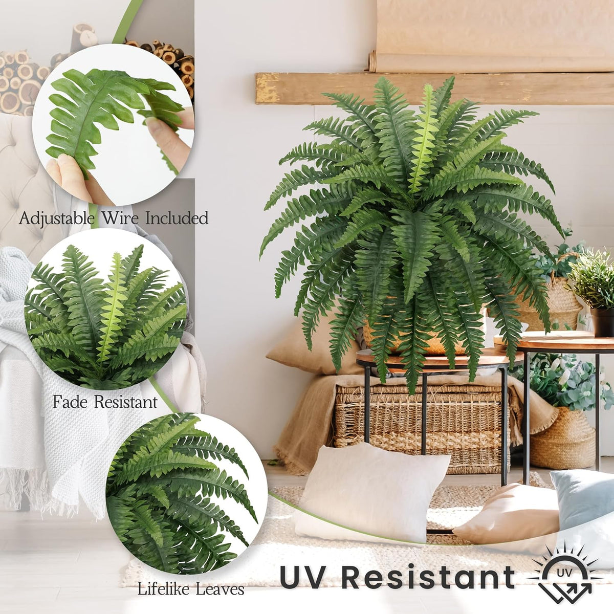 35" Fake Ferns Artificial Bush Plants for Outdoors, 2-Pack | UV-Resistant, Large Artificial Boston Ferns, 39 Fronds Each, Zero Maintenance, Pet Friendly, Outdoors Home Décor