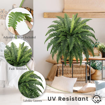35" Fake Ferns Artificial Bush Plants for Outdoors, 2-Pack | UV-Resistant, Large Artificial Boston Ferns, 39 Fronds Each, Zero Maintenance, Pet Friendly, Outdoors Home Décor