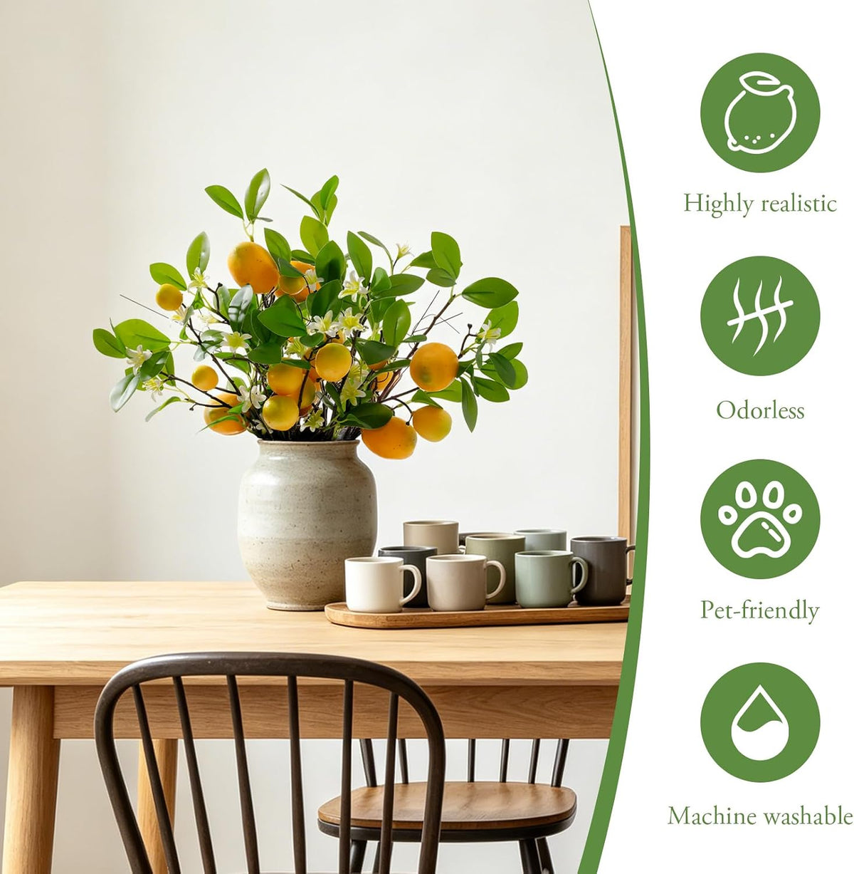 2 Packs Artificial Lemon Branches, Faux Lemon Stems with 16 Lifelike Lemons, Bendable Fake Fruit Branches for Vase, Lemon Kitchen Decor, Farmhouse Home Centerpiece Summer Decoration