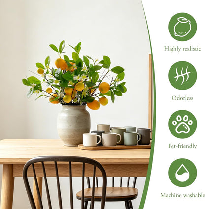 2 Packs Artificial Lemon Branches, Faux Lemon Stems with 16 Lifelike Lemons, Bendable Fake Fruit Branches for Vase, Lemon Kitchen Decor, Farmhouse Home Centerpiece Summer Decoration