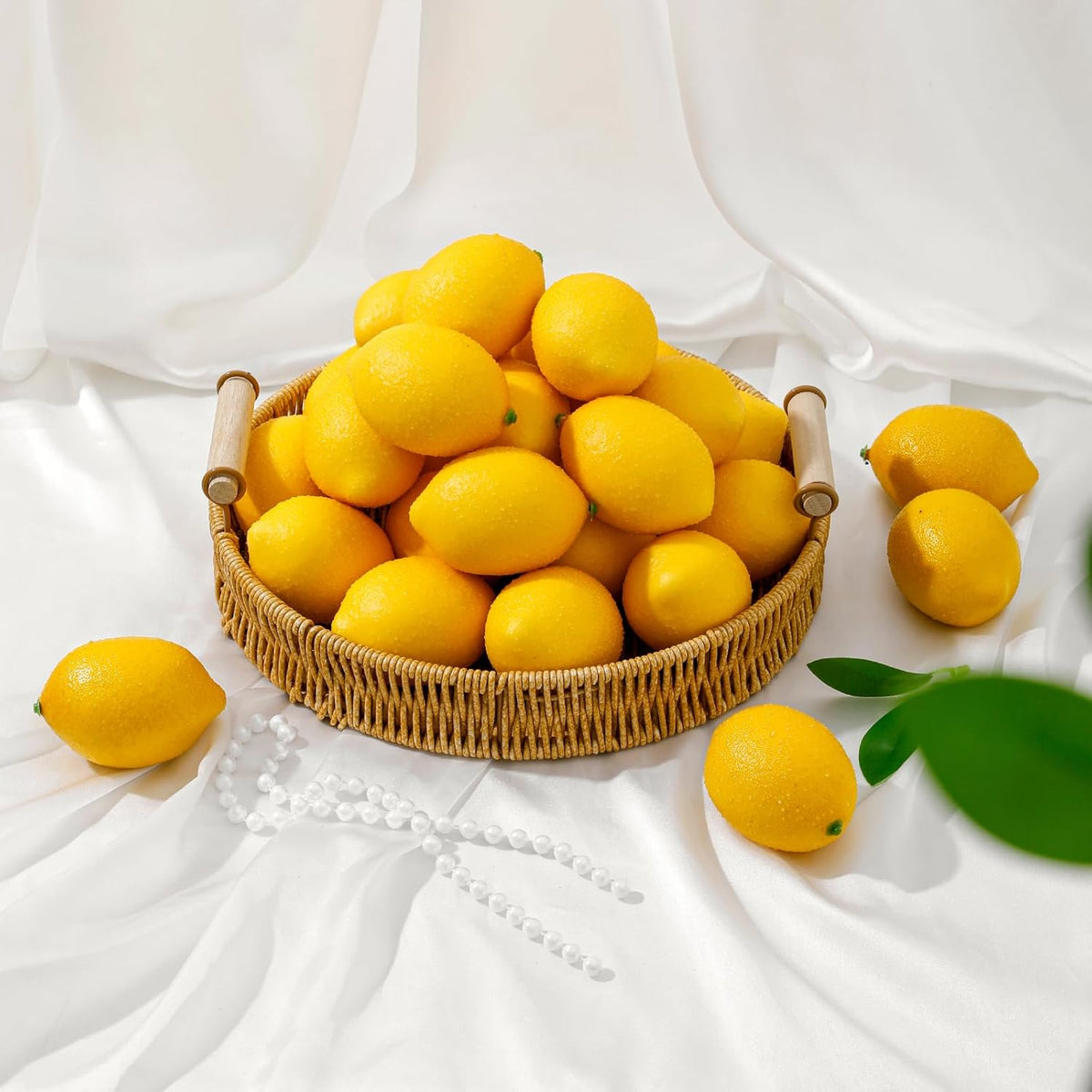 2 Packs Artificial Lemon Branches, Faux Lemon Stems with 16 Lifelike Lemons, Bendable Fake Fruit Branches for Vase, Lemon Kitchen Decor, Farmhouse Home Centerpiece Summer Decoration