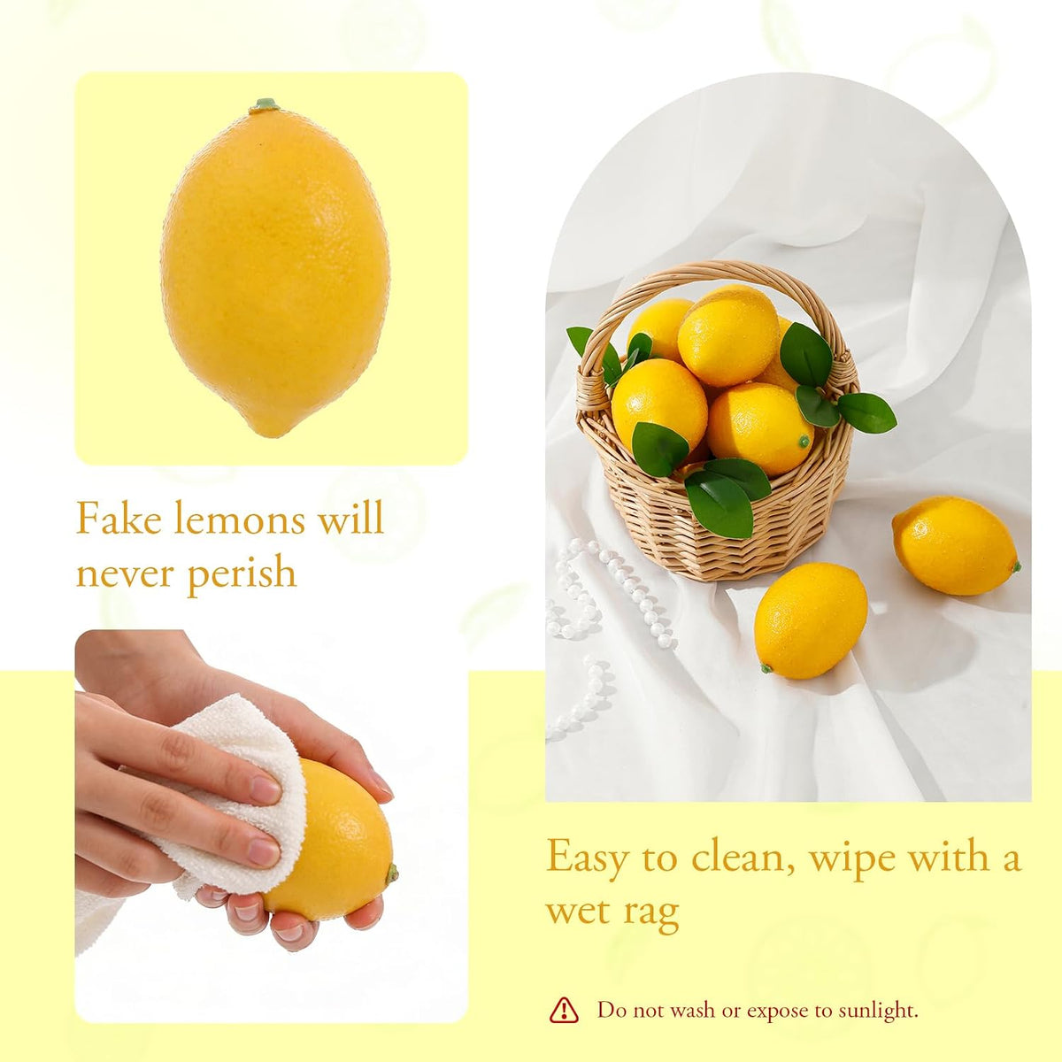 2 Packs Artificial Lemon Branches, Faux Lemon Stems with 16 Lifelike Lemons, Bendable Fake Fruit Branches for Vase, Lemon Kitchen Decor, Farmhouse Home Centerpiece Summer Decoration