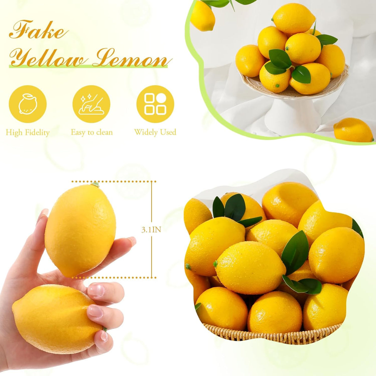 2 Packs Artificial Lemon Branches, Faux Lemon Stems with 16 Lifelike Lemons, Bendable Fake Fruit Branches for Vase, Lemon Kitchen Decor, Farmhouse Home Centerpiece Summer Decoration
