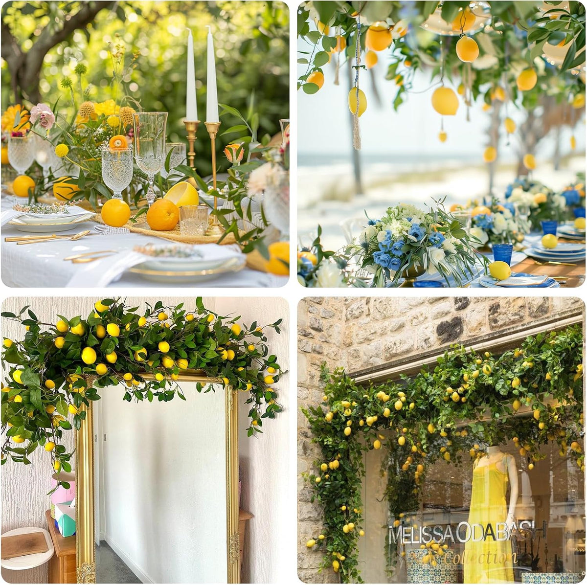 2 Packs Artificial Lemon Branches, Faux Lemon Stems with 16 Lifelike Lemons, Bendable Fake Fruit Branches for Vase, Lemon Kitchen Decor, Farmhouse Home Centerpiece Summer Decoration