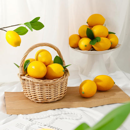 2 Packs Artificial Lemon Branches, Faux Lemon Stems with 16 Lifelike Lemons, Bendable Fake Fruit Branches for Vase, Lemon Kitchen Decor, Farmhouse Home Centerpiece Summer Decoration