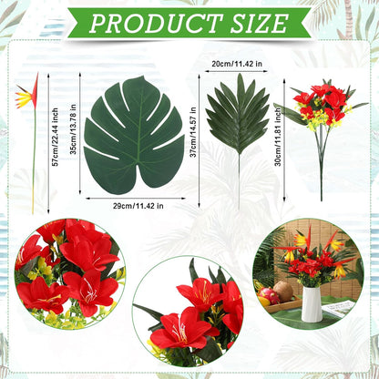 12 Set/ 48 Pcs Artificial Tropical Flower Bouquets Bulk for Hawaii Centerpieces Bird of Paradise Lily Bouquet Permanent Flower Tropical Plant Party Office Home Decor (Multiple Color)