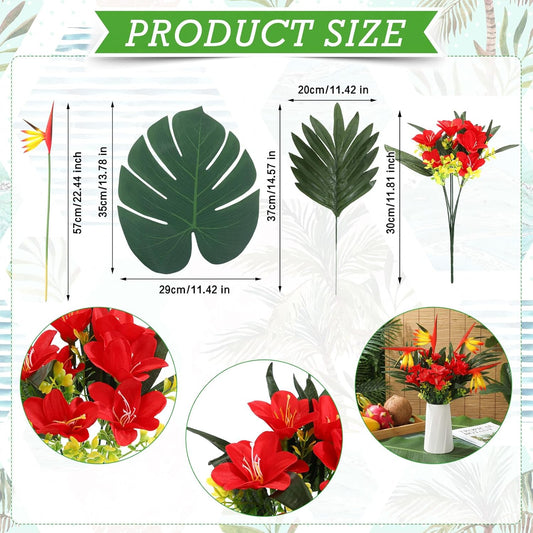 12 Set/ 48 Pcs Artificial Tropical Flower Bouquets Bulk for Hawaii Centerpieces Bird of Paradise Lily Bouquet Permanent Flower Tropical Plant Party Office Home Decor (Multiple Color)