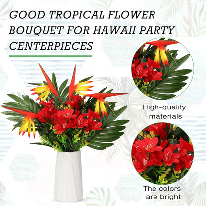 12 Set/ 48 Pcs Artificial Tropical Flower Bouquets Bulk for Hawaii Centerpieces Bird of Paradise Lily Bouquet Permanent Flower Tropical Plant Party Office Home Decor (Multiple Color)
