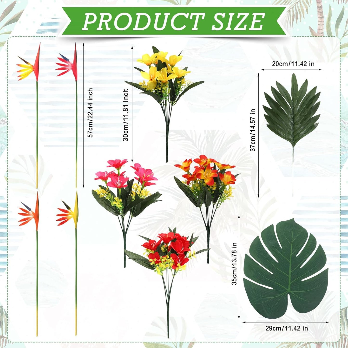 12 Set/ 48 Pcs Artificial Tropical Flower Bouquets Bulk for Hawaii Centerpieces Bird of Paradise Lily Bouquet Permanent Flower Tropical Plant Party Office Home Decor (Multiple Color)