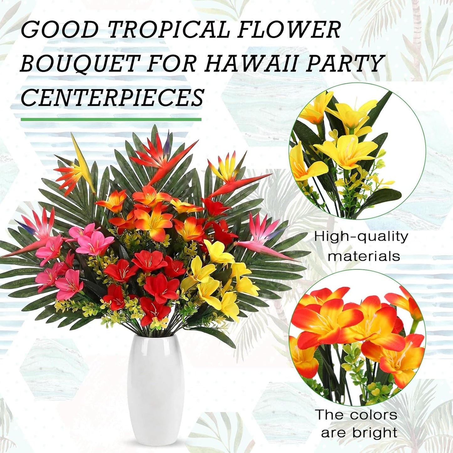 12 Set/ 48 Pcs Artificial Tropical Flower Bouquets Bulk for Hawaii Centerpieces Bird of Paradise Lily Bouquet Permanent Flower Tropical Plant Party Office Home Decor (Multiple Color)