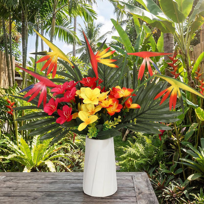12 Set/ 48 Pcs Artificial Tropical Flower Bouquets Bulk for Hawaii Centerpieces Bird of Paradise Lily Bouquet Permanent Flower Tropical Plant Party Office Home Decor (Multiple Color)