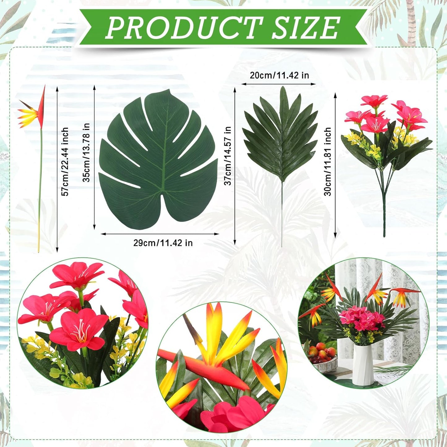 12 Set/ 48 Pcs Artificial Tropical Flower Bouquets Bulk for Hawaii Centerpieces Bird of Paradise Lily Bouquet Permanent Flower Tropical Plant Party Office Home Decor (Multiple Color)
